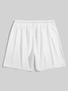 Prep Guys Letter Graphic Drawstring Waist Shorts - White - View 2