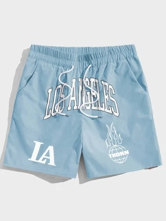 Prep Men Letter Graphic Drawstring Waist Basketball Shorts, School