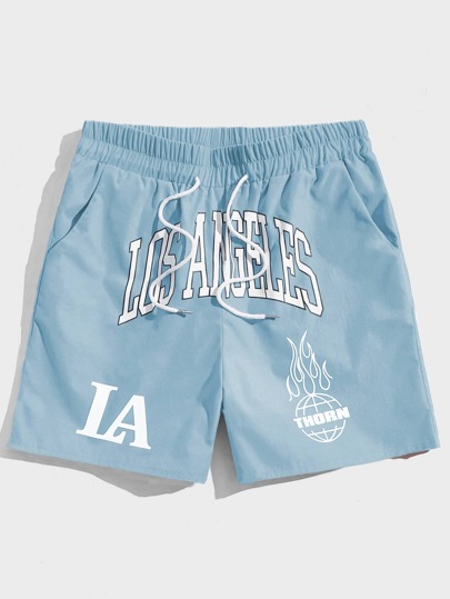 Prep Short de basketball à cordon de serrage avec graphique de lettre pour hommes, école