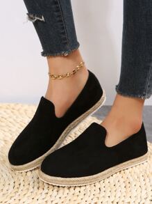 女士圓頭編織度假黑色仿麂皮樂福鞋 - 黑色 - 查看 2