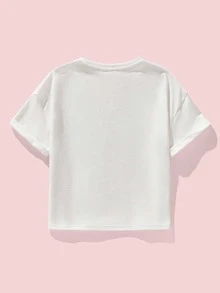 SHEIN Girls Figure Graphic Drop Shoulder Water-Repellent Tee - White - View 2