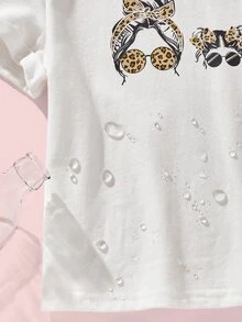 SHEIN Girls Figure Graphic Drop Shoulder Water-Repellent Tee - White - View 3