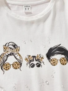 SHEIN Girls Figure Graphic Drop Shoulder Water-Repellent Tee - White - View 4
