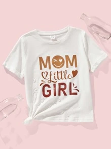 SHEIN Girls Letter Graphic Water-Repellent Tee - White - View 1