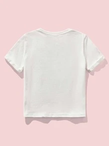 SHEIN Girls Letter Graphic Water-Repellent Tee - White - View 2