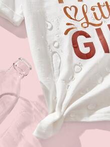 SHEIN Girls Letter Graphic Water-Repellent Tee - White - View 3