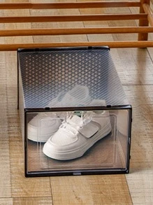 1入組塑膠鞋收納極簡矩形透明防塵鞋盒 - 黑色 - 查看 2