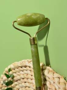 Natural Jade Roller Guasha Skin Scraper Facial Set Gua Sha Stone Firming Anti-Aging Eyes Massager Neck Anti Wrinkle,Beauty,Skin Care Products,Spa,Self Care,Skin Care Tools,Face Care,Esthetician Supplies,Massage,Face Massage Tool,Face Roller - Green - View 3