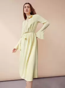 MOTF PREMIUM Đầm Midi Họa Tiết Hoa 3D - Màu vàng - Xem 2