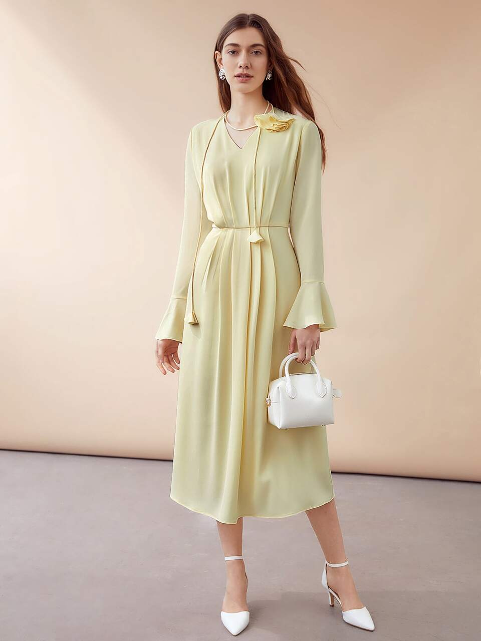 3D FLOWER ROSETTE MIDI DRESS