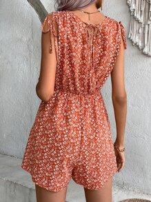 SHEIN LUNE Áo liền quần nữ Buộc lại Trọn gói Họa tiết hoa Boho - Màu Cam cháy - Xem 2