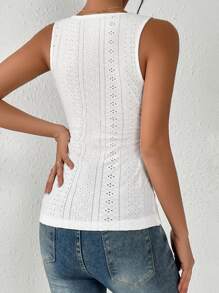 SHEIN Clasi Top tank con bordado con ojal con diseño de botón fruncido lateral - Blanco - Ver 2