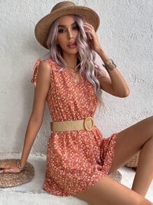 SHEIN LUNE Áo liền quần nữ Buộc lại Trọn gói Họa tiết hoa Boho - Màu Cam cháy - Xem 3