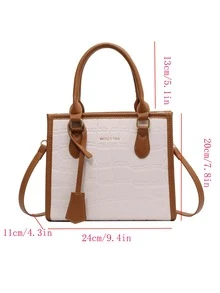 鱷魚壓紋撞色滾邊方包 - 白色 - 查看 3