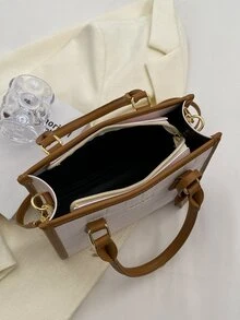 鱷魚壓紋撞色滾邊方包 - 白色 - 查看 4