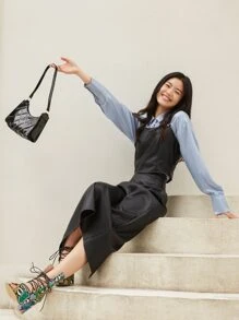 DAZY 高腰开衩PU皮裙 秋冬款 - 黑色 - 查看 9