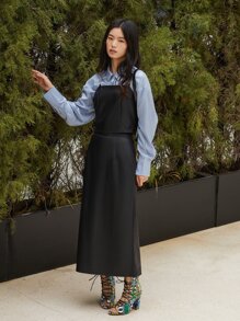 DAZY 高腰开衩PU皮裙 秋冬款 - 黑色 - 查看 11