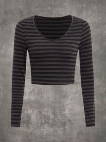 ROMWE Grunge Punk 條紋圖案短款T恤 - 彩色 - 查看 1