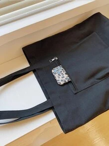 男士简约拉链前购物袋书包，大容量，轻便，便携，适合青少年女孩女大学生，适合女性或学生的文学书包和书包，非常适合书籍、购物、返校等 - 黑色 - 查看 6