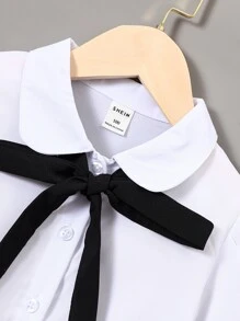 Young Girl Button Front Statement Collar Bow Front Blouse,Holiday,Summer,Travel - White - View 4