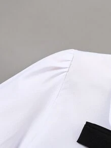 Young Girl Button Front Statement Collar Bow Front Blouse,Holiday,Summer,Travel - White - View 5