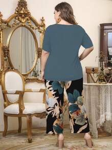 Mulvari Plus V Neck Top & Leaf Trousers - Blue - View 2