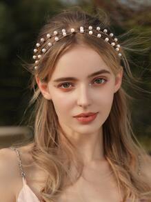 Băng đô trang trí ngọc trai giả - Hoa hồng vàng - Xem 1