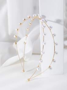 Băng đô trang trí ngọc trai giả - Hoa hồng vàng - Xem 2