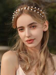 Băng đô trang trí ngọc trai giả - Hoa hồng vàng - Xem 4