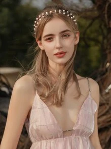 Băng đô trang trí ngọc trai giả - Hoa hồng vàng - Xem 5