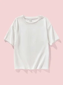 SHEIN Girls Cartoon Graphic Drop Shoulder Tee - White - View 2