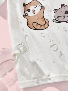 SHEIN Girls Cartoon Graphic Drop Shoulder Tee - White - View 3