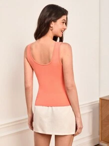 SHEIN BASICS 1入組大圓領背心上衣 - 珊瑚粉 - 查看 2