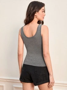 SHEIN BASICS 大圓領素色背心上衣 - 灰色 - 查看 2