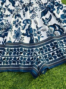 SHEIN VCAY Jumpsuits Plus Size Trọn gói Hoa Boho - Màu xanh hải quân - Xem 4