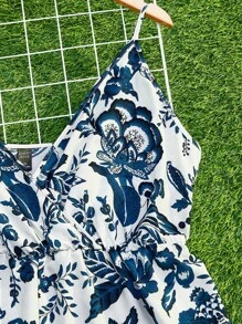 SHEIN VCAY Jumpsuits Plus Size Trọn gói Hoa Boho - Màu xanh hải quân - Xem 5