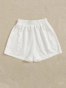 Muchica Solid Slant Pockets Shorts - White - View 3