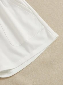 Muchica Solid Slant Pockets Shorts - White - View 5