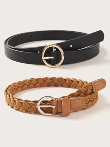 2pcs Braided O-ring Buckle Belt - Multicolor - View 1