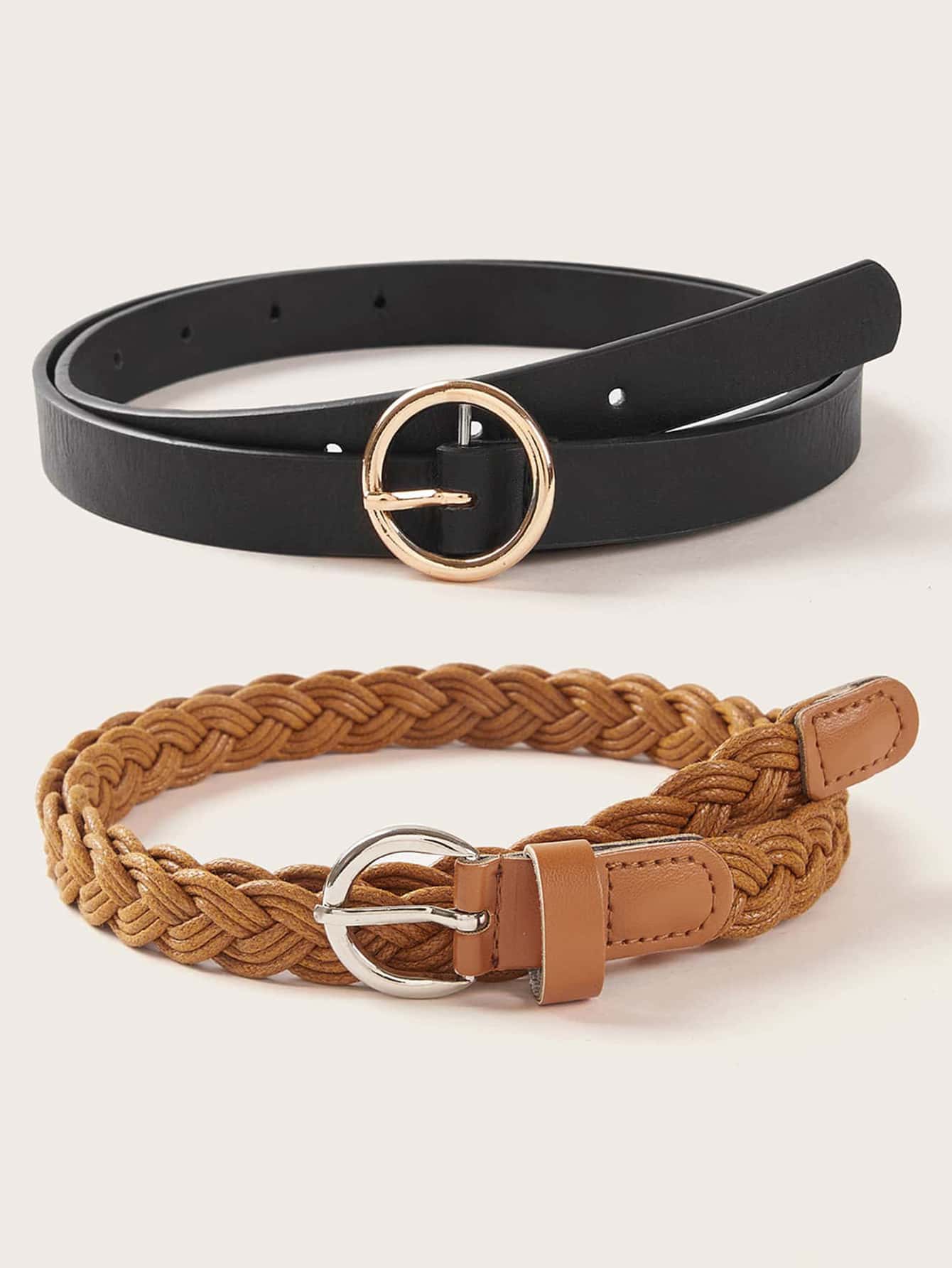 2pcs Braided O-ring Buckle Belt - Multicolor - View 1