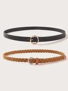 2pcs Braided O-ring Buckle Belt - Multicolor - View 2
