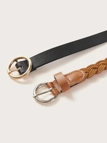 2pcs Braided O-ring Buckle Belt - Multicolor - View 3