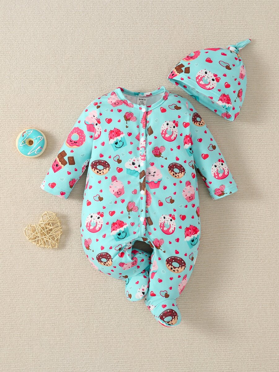 嬰兒女孩卡通圖像有腳睡衣連體衣 - 藍色 - 查看 1