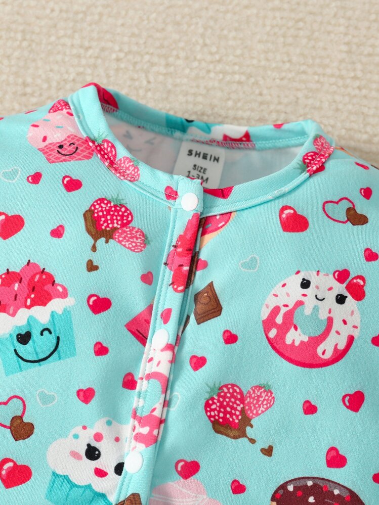 Baby Girl Cartoon Graphic Footed Sleep Jumpsuit - Blue - View 6