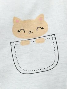 Bebé con estampado de dibujos animados ribete con fruncido Body & de pie Pantalones de dormir - Multicolor - Ver 3