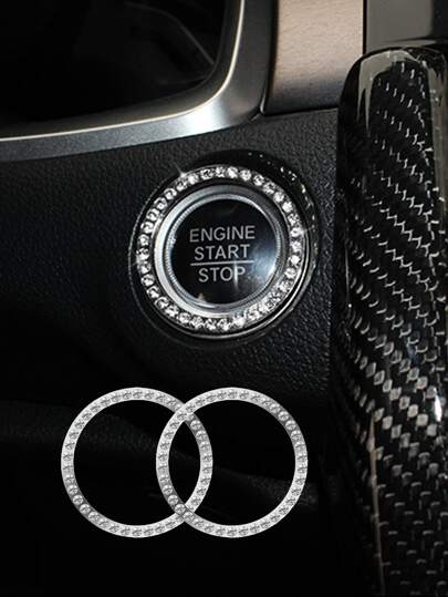 2pcs Rhinestone Decor Car One-button Decoration