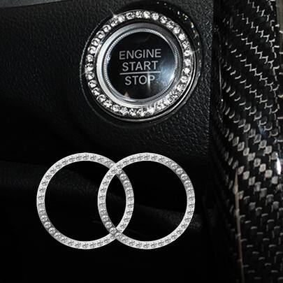 2pcs Rhinestone Decor Car One-button Decoration