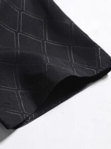 Manfinity Mode 男士菱形提花休闲短袖正装衬衫，适合商务、工作 - 黑色 - 查看 7