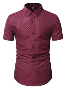 Manfinity Homme Men Argyle Jacquard Button Up Shirt - Burgundy - View 1