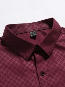 Manfinity Homme Men Argyle Jacquard Button Up Shirt - Burgundy - View 7
